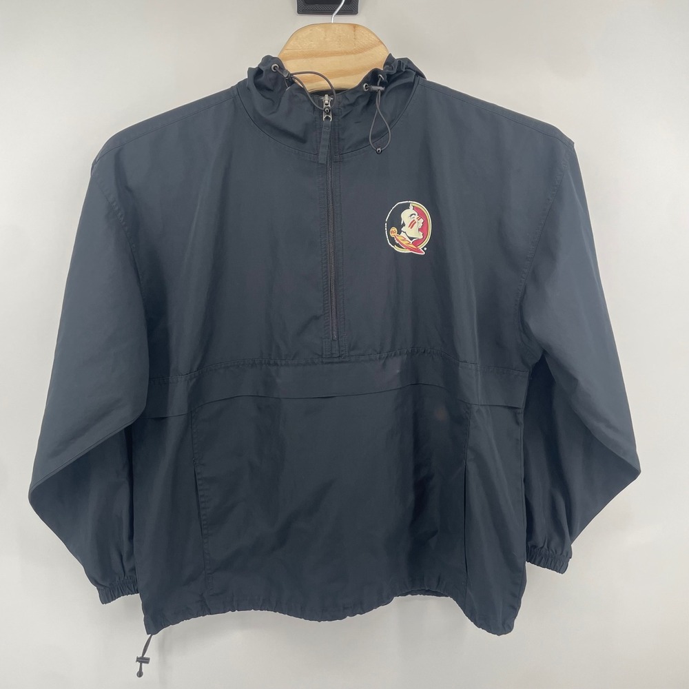 Champion FSU Windbreaker Mens L Black Quarter Zip Florida State Seminoles Anorak